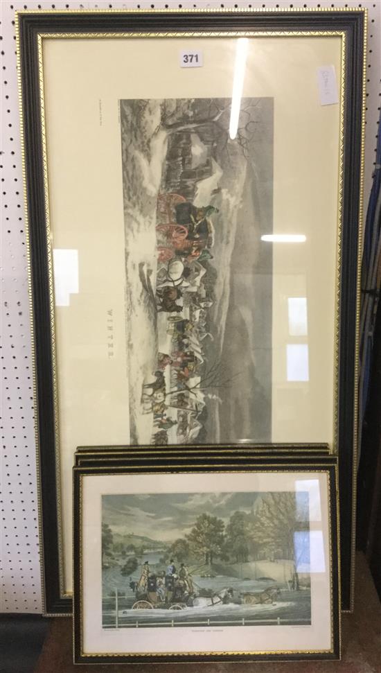 Coloured print of a winter scene by W J Shayer & 4 others